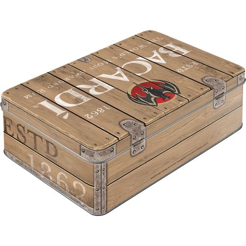 Durable Bacardi Wood Barrel Tin Flat Storage Box