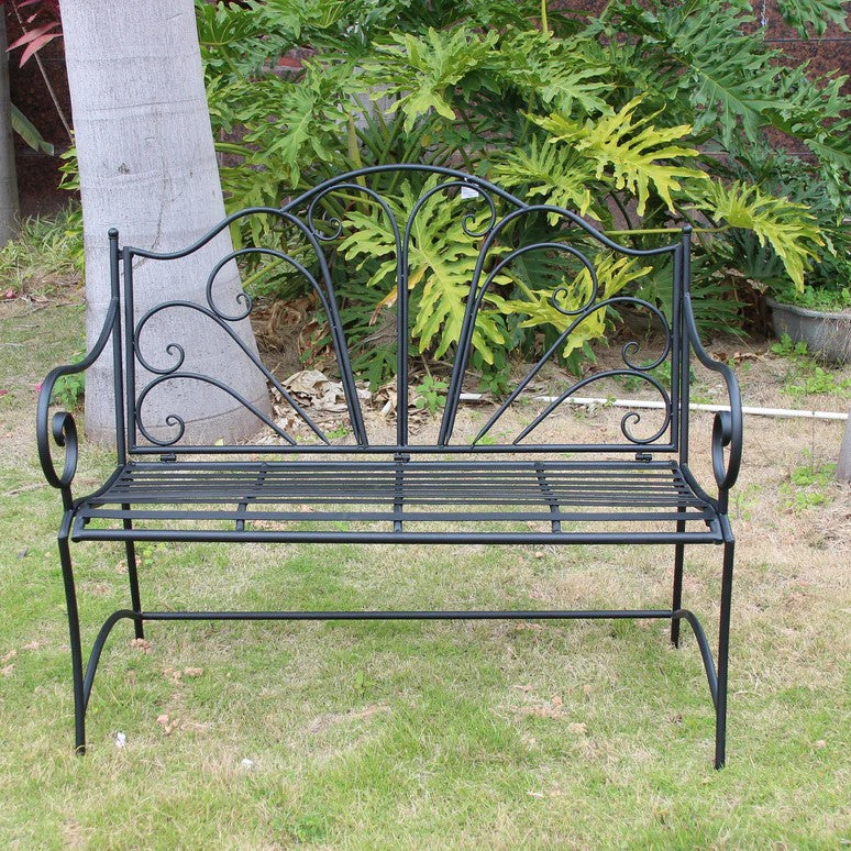 Durable Black Finish Metal Garden Bench