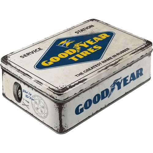 Durable Metal Goodyear Logo Tin Flat Storage Box