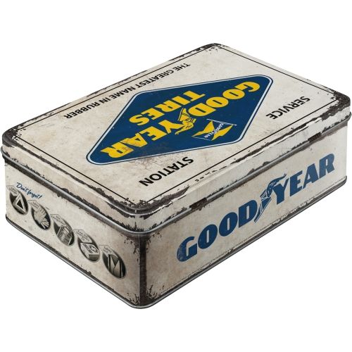 Durable Metal Goodyear Logo Tin Flat Storage Box