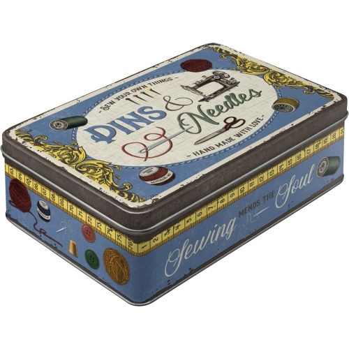 Durable Pins & Needles Sewing Box Tin Flat Storage Box