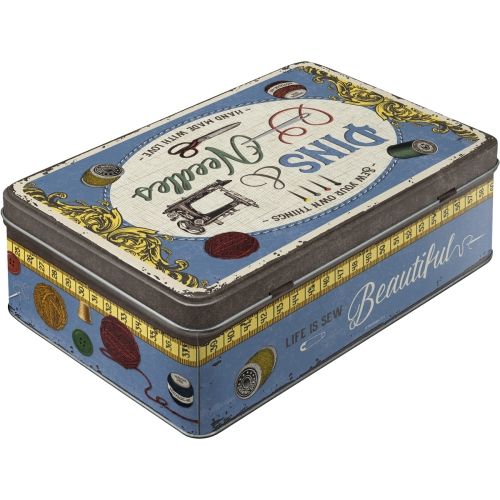 Durable Pins & Needles Sewing Box Tin Flat Storage Box