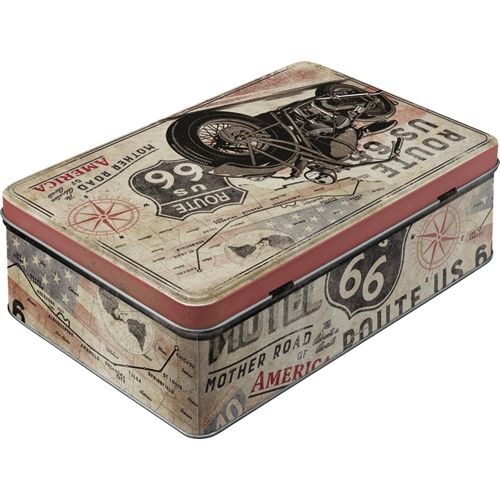 Durable Route 66 Bike Map Tin Flat Storage Box