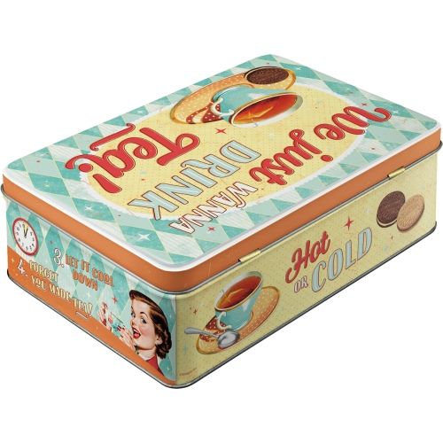 Durable Tea and Cookies Together Tin Flat Storage Box
