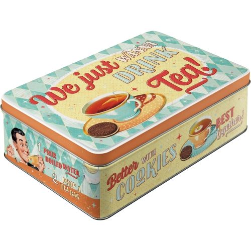 Durable Tea and Cookies Together Tin Flat Storage Box