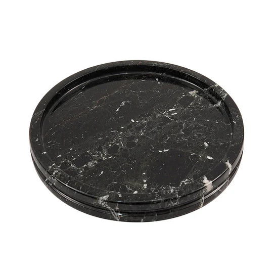 Durable and Stylish Natural Marble Round Tray - Black