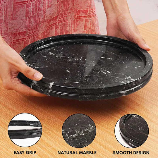 Durable and Stylish Natural Marble Round Tray - Black