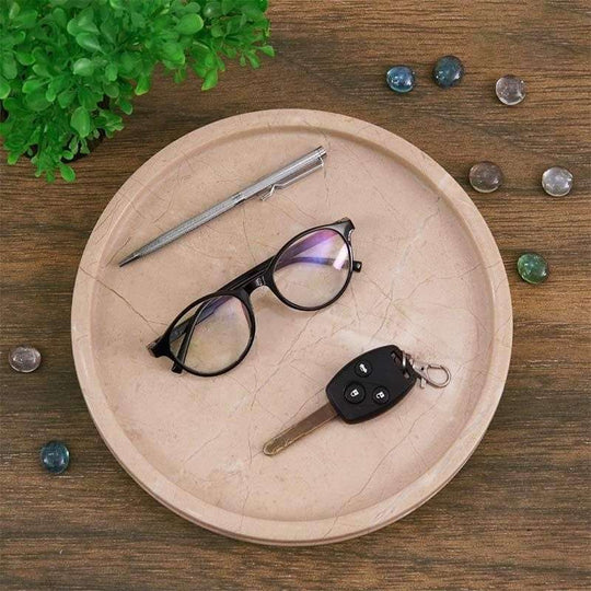 Durable and Stylish Natural Marble Round Tray - Cream