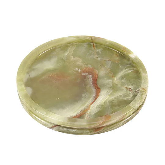 Durable and Stylish Natural Marble Round Tray - Green