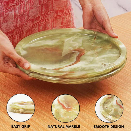 Durable and Stylish Natural Marble Round Tray - Green