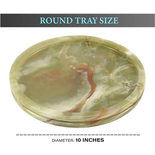 Durable and Stylish Natural Marble Round Tray - Green