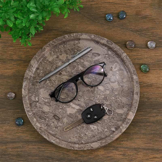 Durable and Stylish Natural Marble Round Tray - Grey