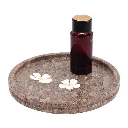 Durable and Stylish Natural Marble Round Tray - Grey