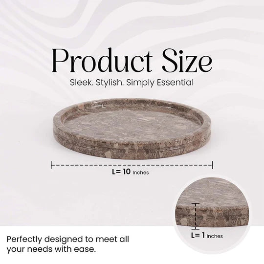 Durable and Stylish Natural Marble Round Tray - Grey