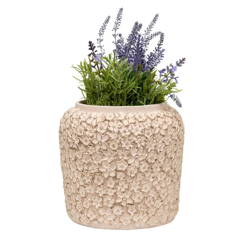 Dusky Pink Embossed Planter with Hole - 24cms