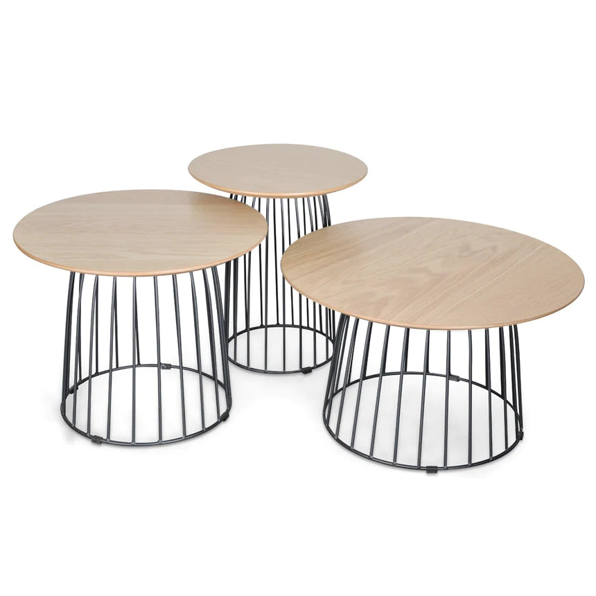 Ebony Metal Side Table - Black & Natural (Set of 3)