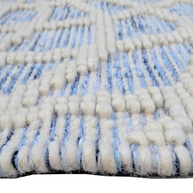 Eclectic Pattern Handmade Woollen Rug - Blue