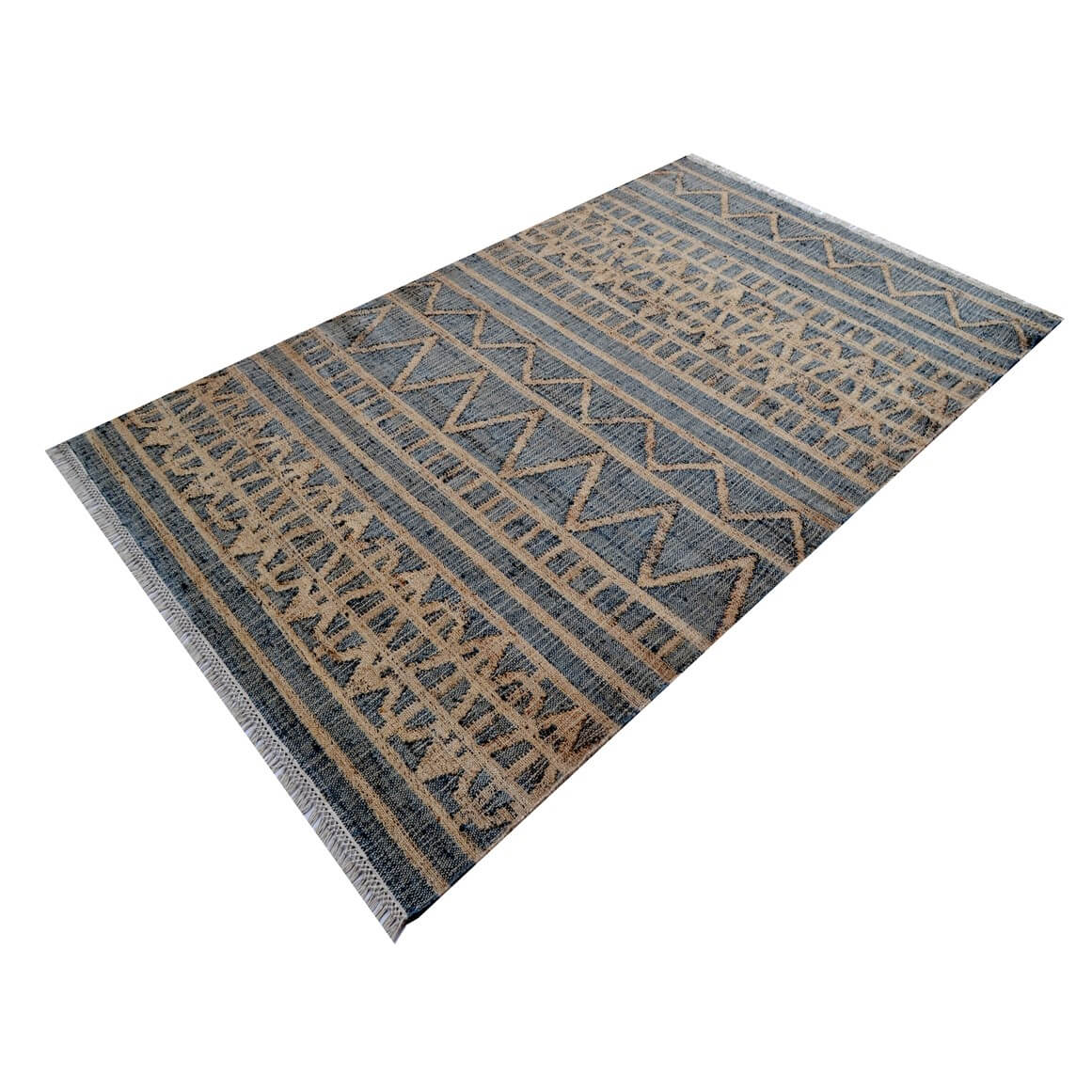 Eclectic Pattern Handmade Woollen Rug - Denim (Available in 4 Sizes)