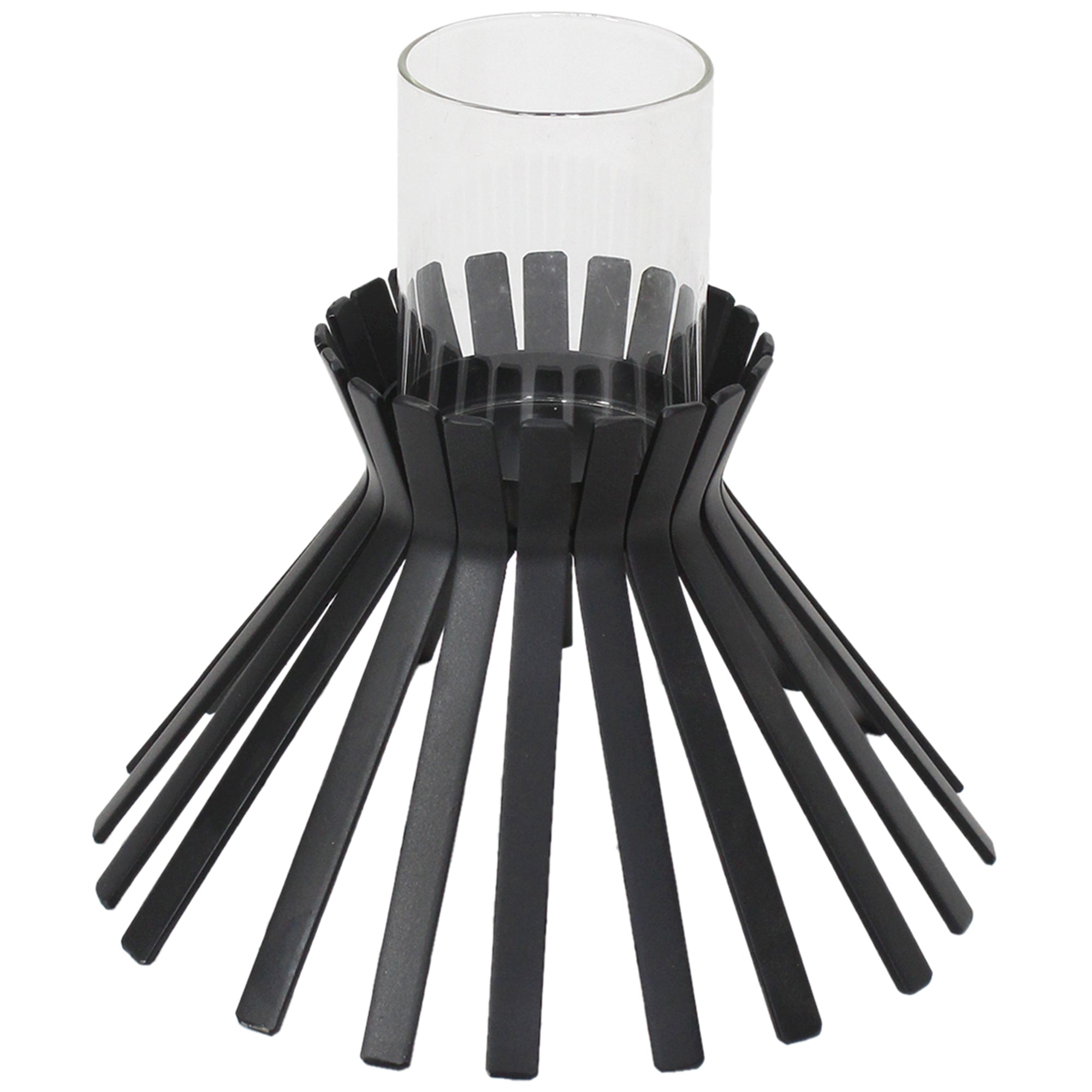 Eclipse Slatted Pillar Candleholder - 23x21cms
