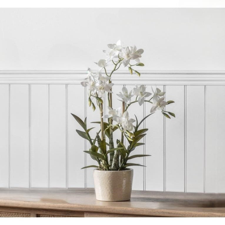 Ceramic Potted Artificial Cycnoches Orchid