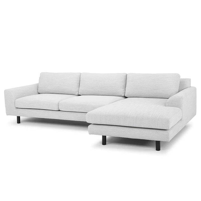 Elegant 3-Seater Left Chaise Sofa with Black Legs - Light Grey