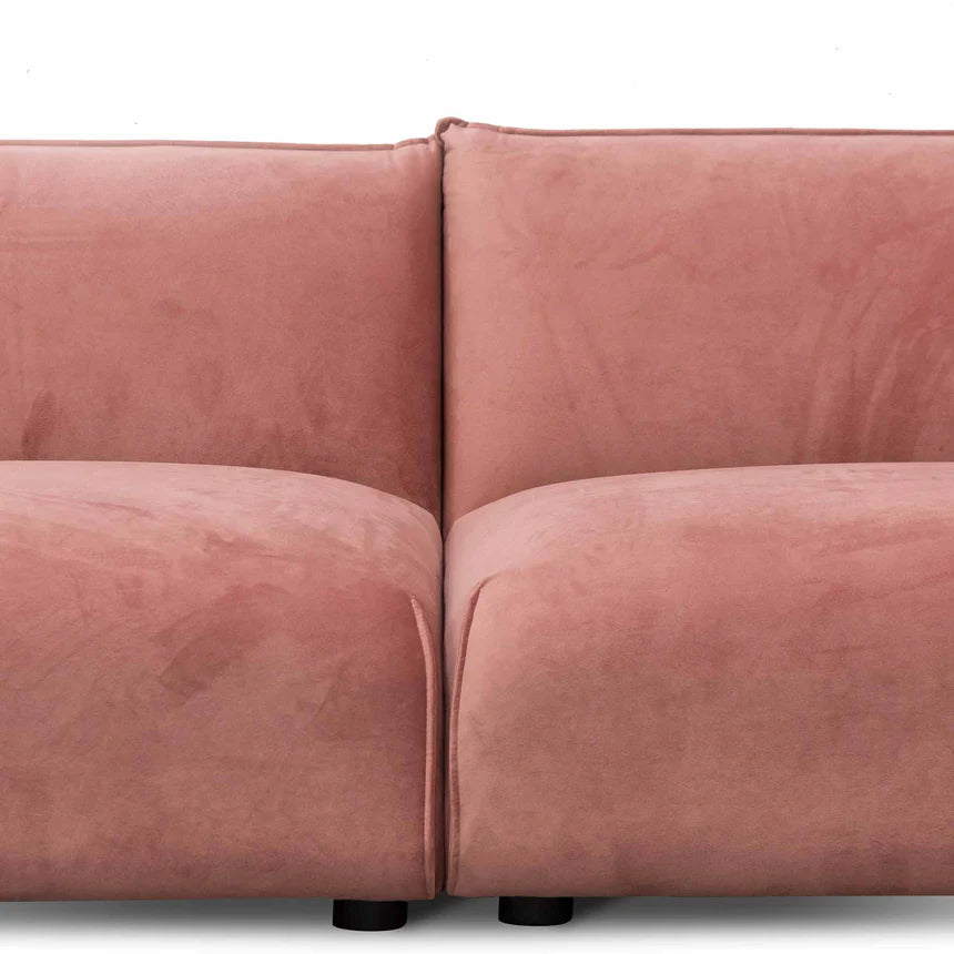 Elegant 3-Seater Sofa - Blush Pink Velvet With Brass Frame