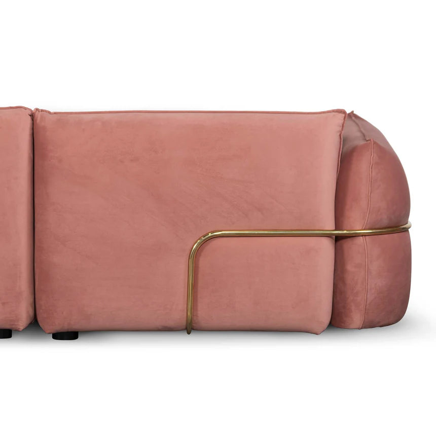 Elegant 3-Seater Sofa - Blush Pink Velvet With Brass Frame