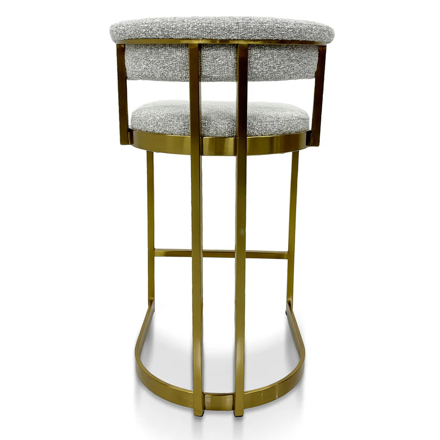 Elegant Contrast Silver Grey Boucle Bar Stool - Golden Base