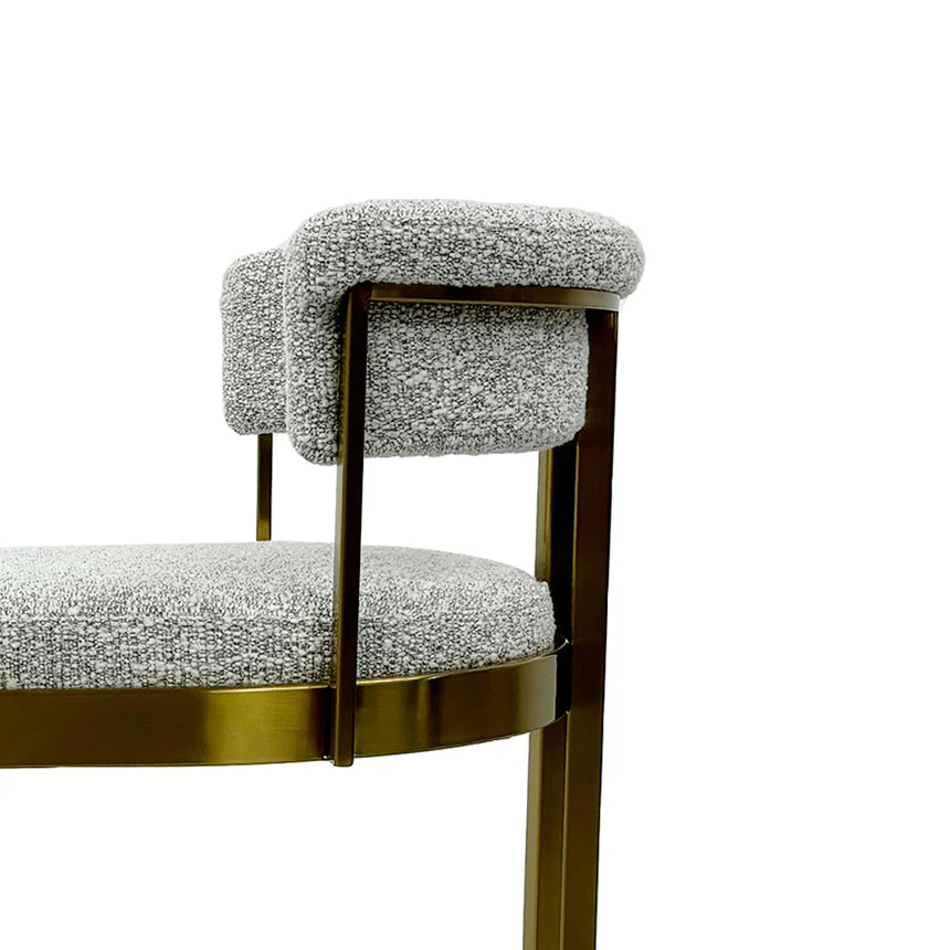 Elegant Contrast Silver Grey Boucle Bar Stool - Golden Base