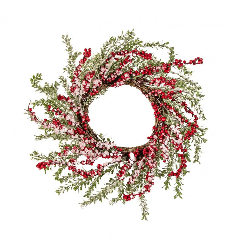 Artificial Frosted Mini Leaf Wreath Red Berries Ring
