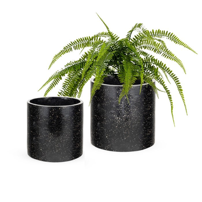 Elegant Indoor-Outdoor Terrazzo Planter Pots Set of 2 - Black