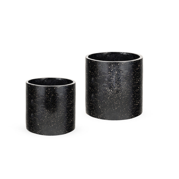 Elegant Indoor-Outdoor Terrazzo Planter Pots Set of 2 - Black