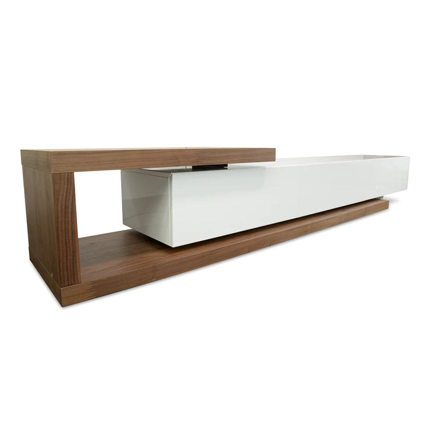 Elegant Lowline TV Unit 307cms - Walnut & White
