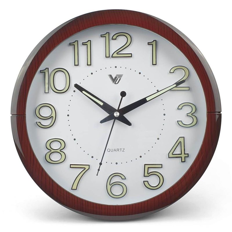 Elegant Luminous Round Wall Clock 30cms- Brown