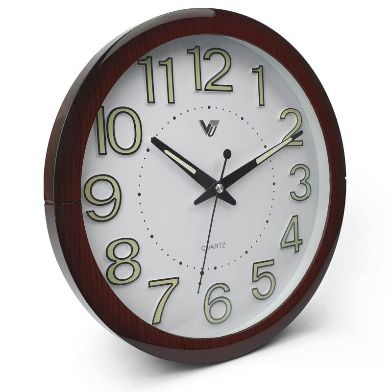 Elegant Luminous Round Wall Clock 30cms- Brown