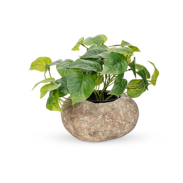 Elegant Natural Stone Deep Bowl Planter - Medium