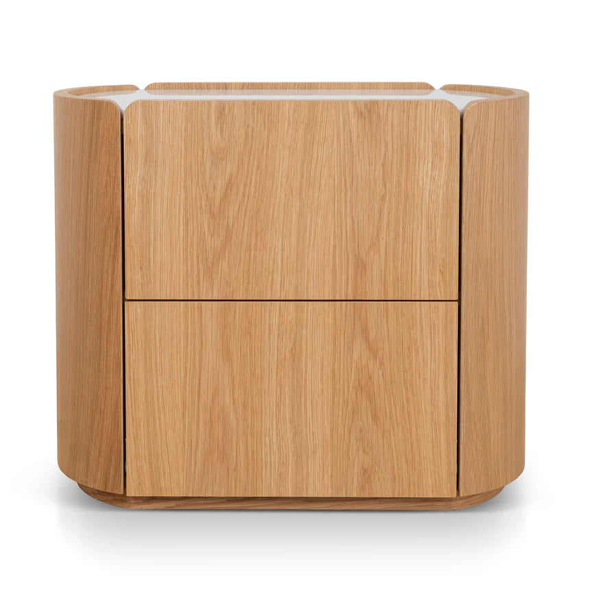 Elora Bedside Table with Marble Top - Natural Oak