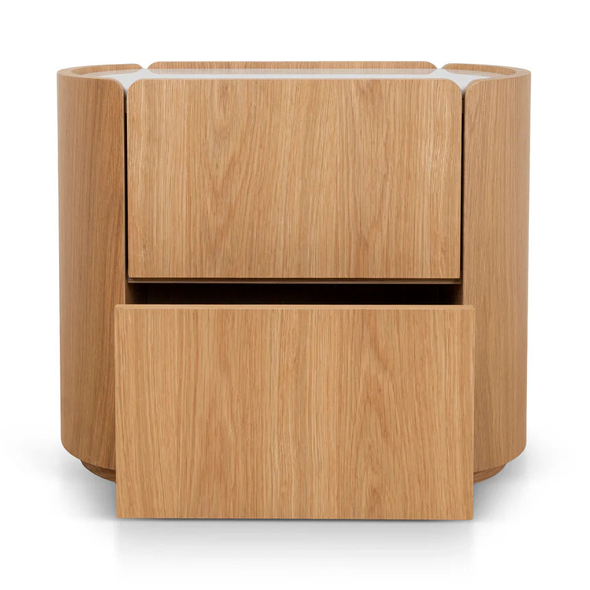 Elora Bedside Table with Marble Top - Natural Oak