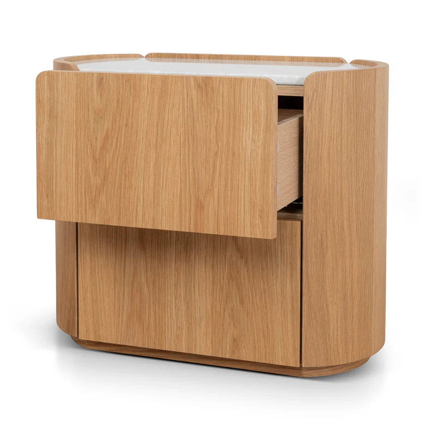 Elora Bedside Table with Marble Top - Natural Oak