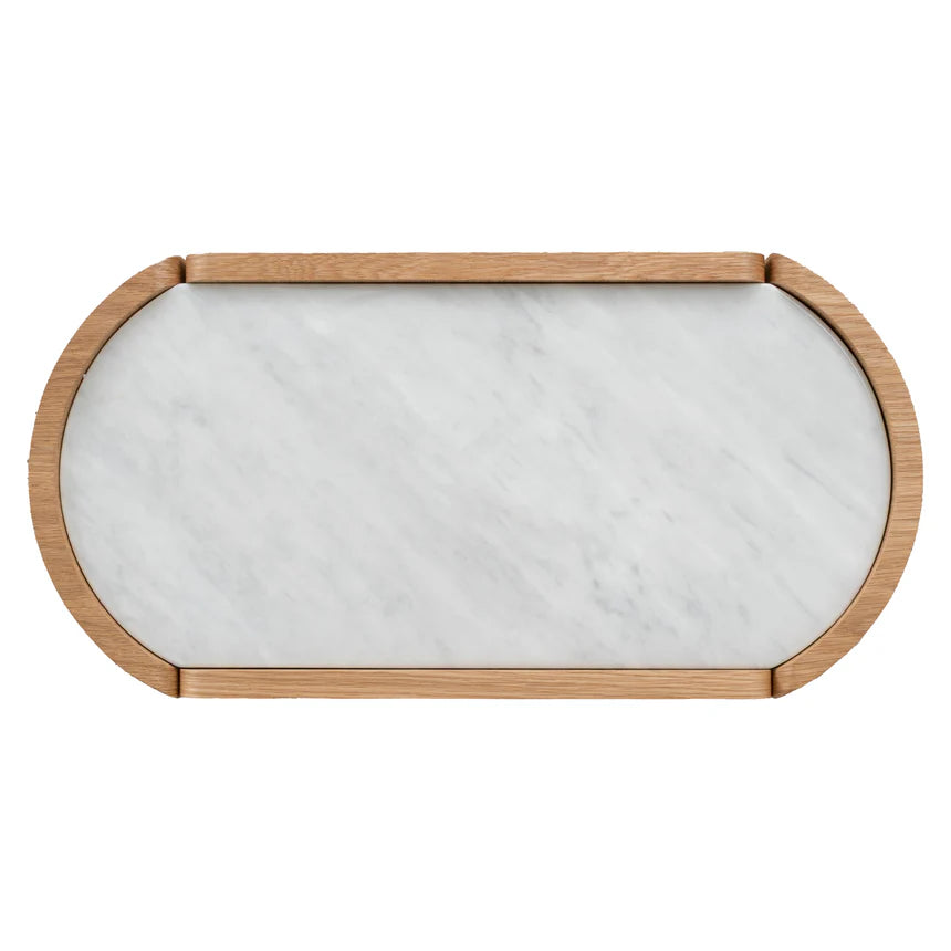 Elora Bedside Table with Marble Top - Natural Oak