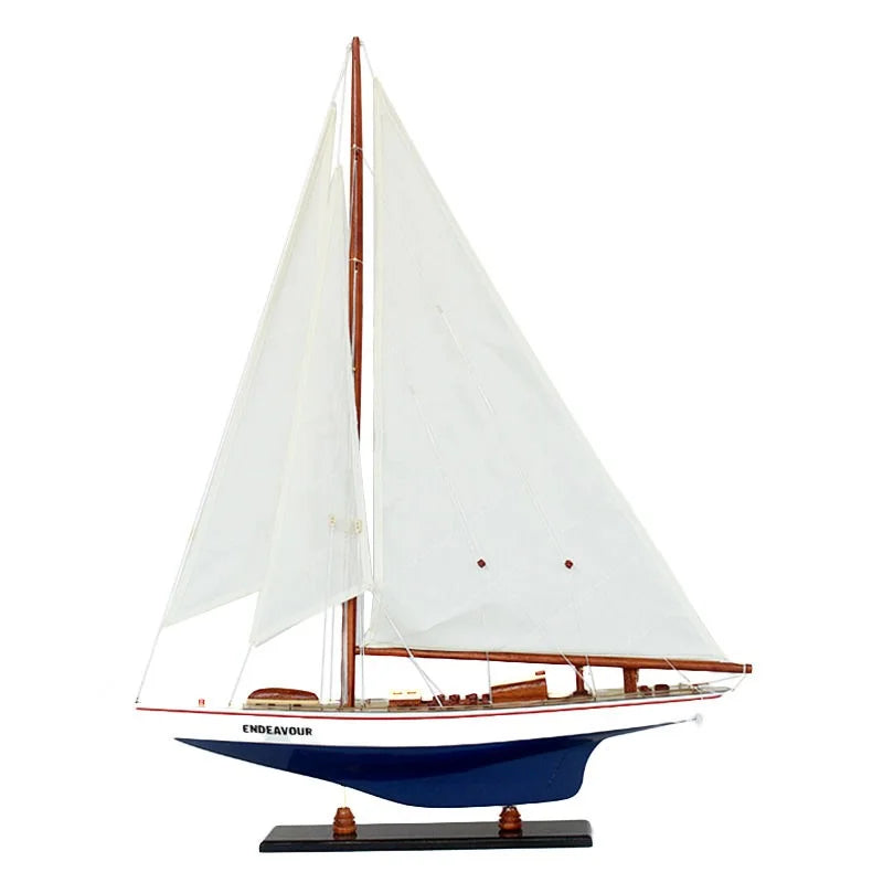 Endeavour Yacht 65cms Tall Handmade Model - Blue & White