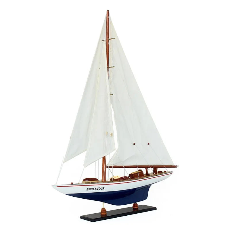 Endeavour Yacht 65cms Tall Handmade Model - Blue & White