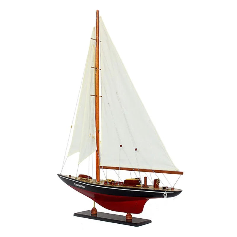 Endeavour Yacht 65cms Tall Handmade Model - Red & Black