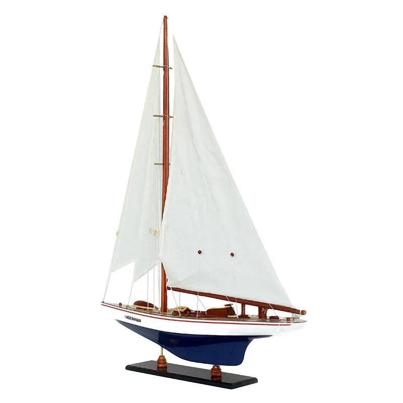 Endeavour Yacht 65cms Tall Handmade Model - Blue & White