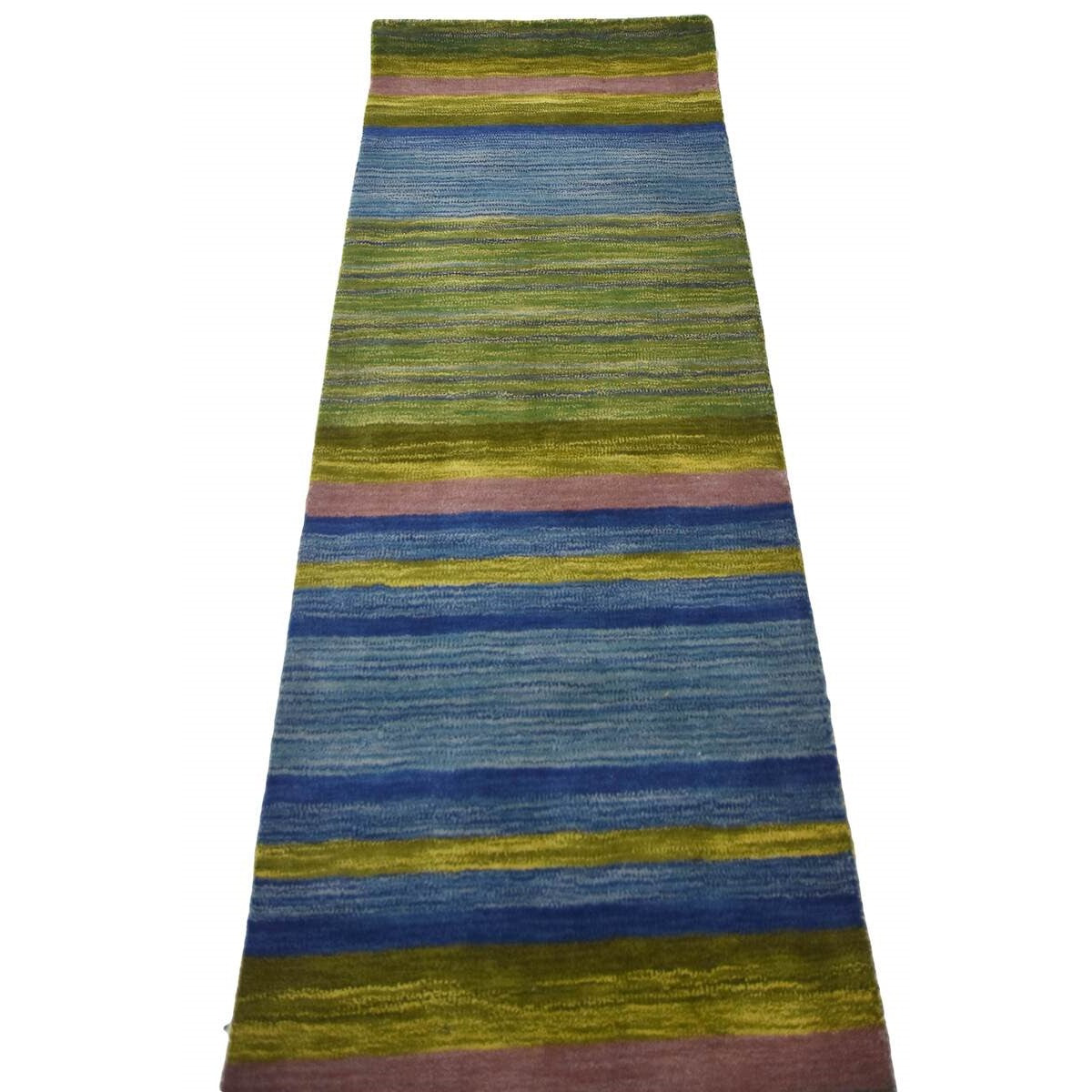 Enhanced Stripes Handmade Woolen Rug Green - Floor Runner