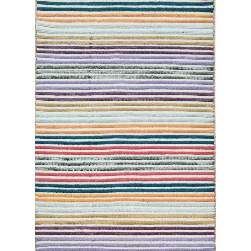 Enhanced Stripes Reversible Handmade Woolen Rug Multicolor