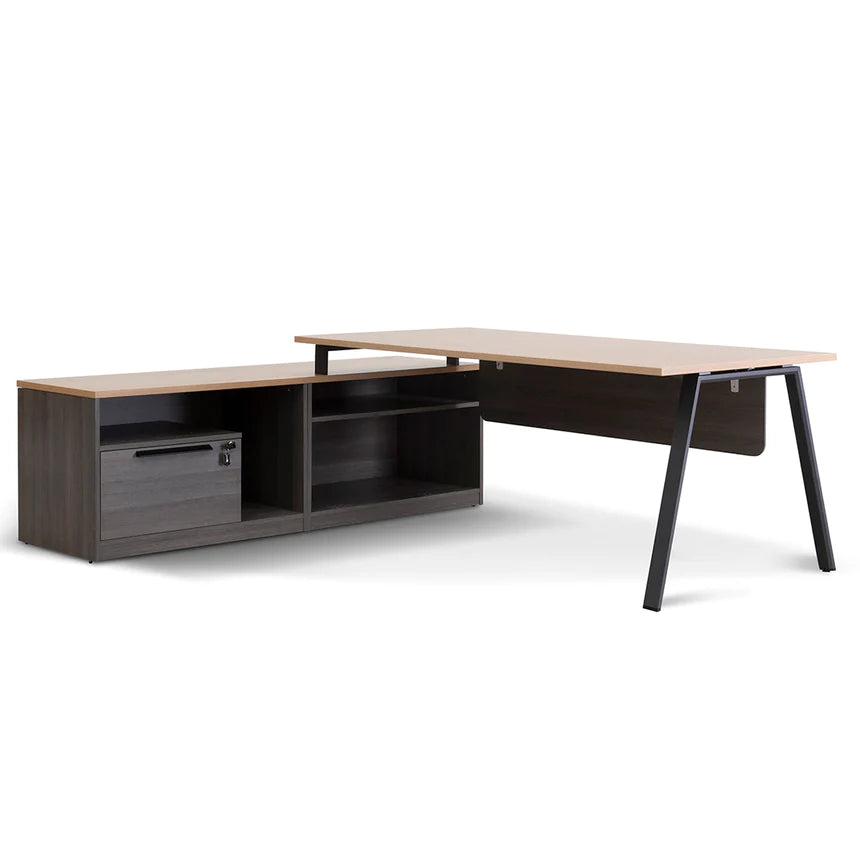 Ergo Flow Left Return Office Desk 180cms - Black & Natural
