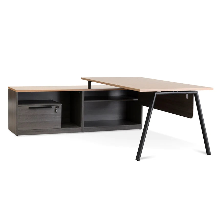Ergo Flow Left Return Office Desk 180cms - Black & Natural