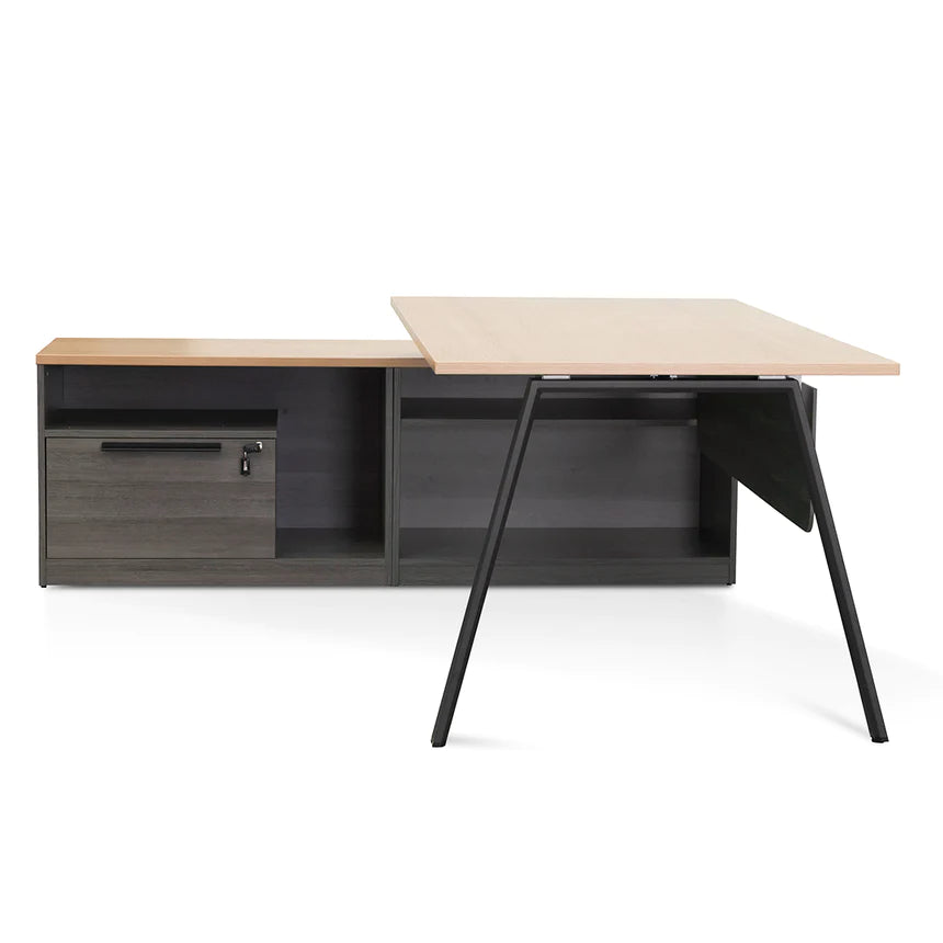 Ergo Flow Left Return Office Desk 180cms - Black & Natural