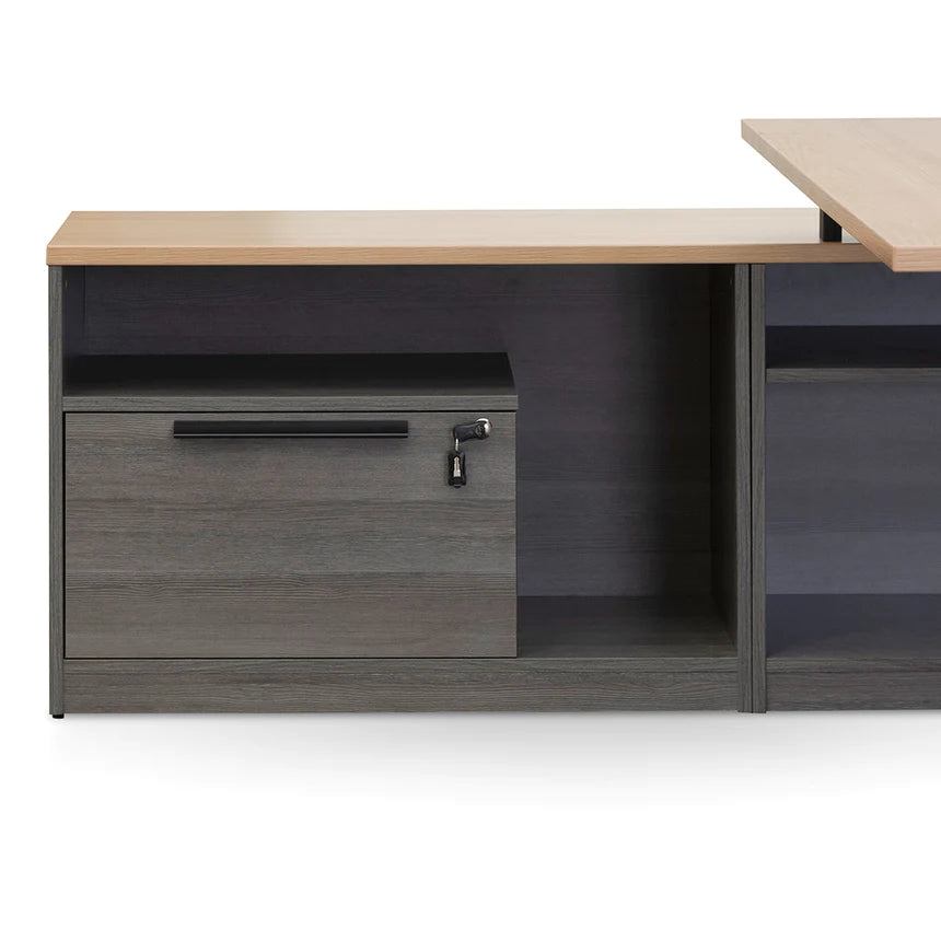 Ergo Flow Left Return Office Desk 180cms - Black & Natural